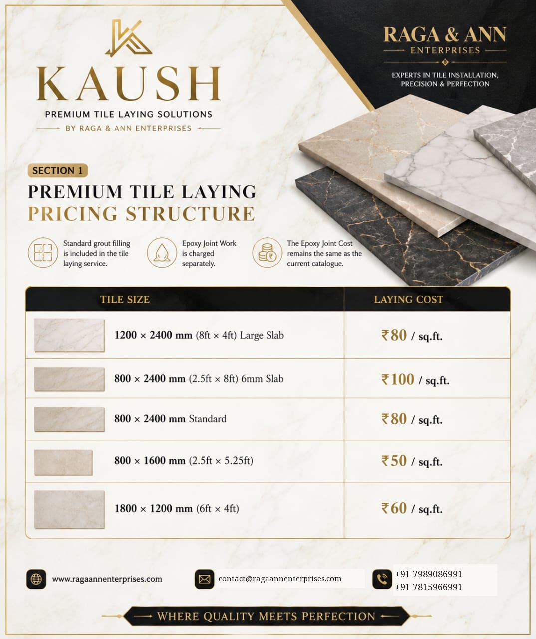 KAUSH Premium Tile Laying — Pricing Structure