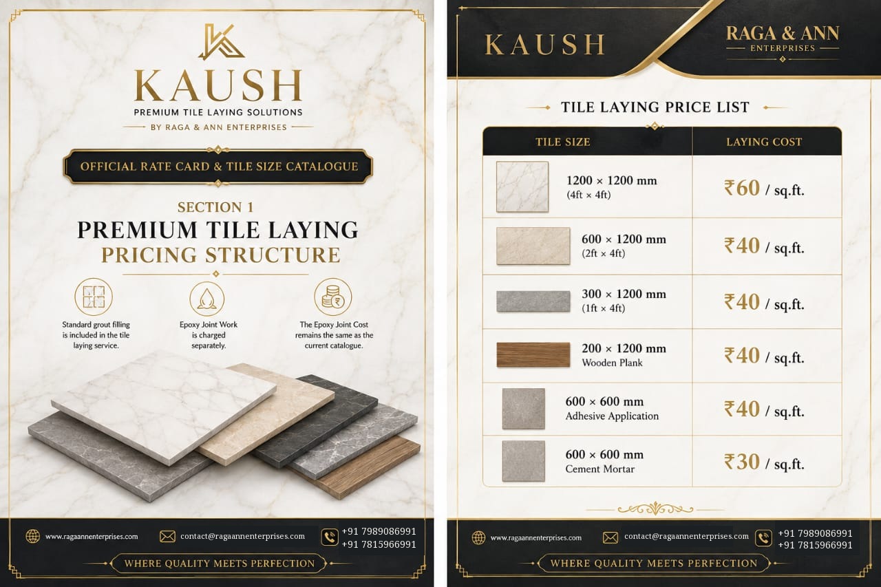 KAUSH Official Rate Card & Tile Laying Price List